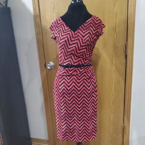 Ralph Lauren Red and Black Zigzag Midi Dress